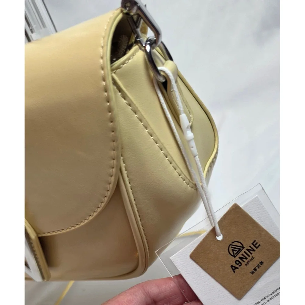A9NINE Cream Faux Leather Saddle Shoulder Bag Silver V Hardware New With Tags